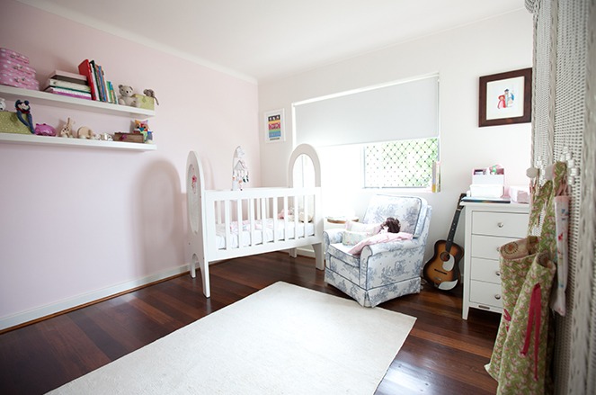pink and white nursery wall painting